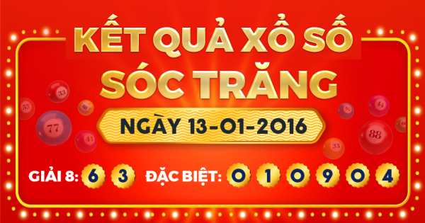 Kết quả xổ số Sóc Trăng ngày 13/1/2016