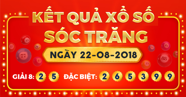 Kết quả xổ số Sóc Trăng ngày 22/8/2018