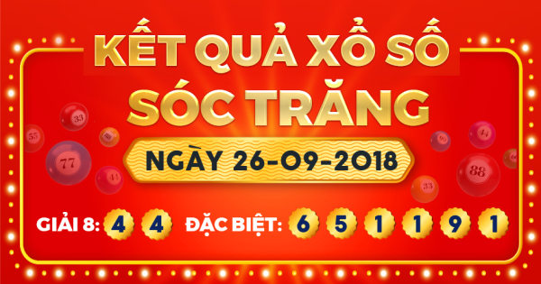 Kết quả xổ số Sóc Trăng ngày 26/9/2018