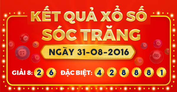 Kết quả xổ số Sóc Trăng ngày 31/8/2016
