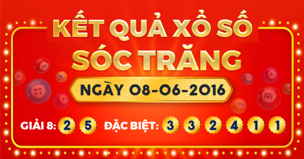 Kết quả xổ số Sóc Trăng ngày 8/6/2016